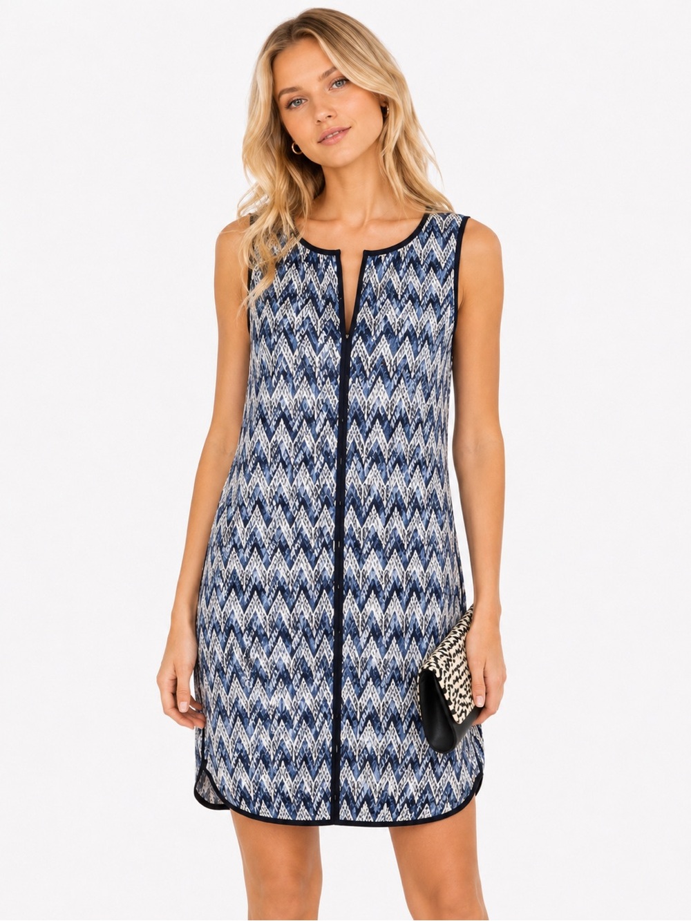 J.Crew Blue Ikat Shift Dress Sleeveless Keyhole Back Career Chic Size 8